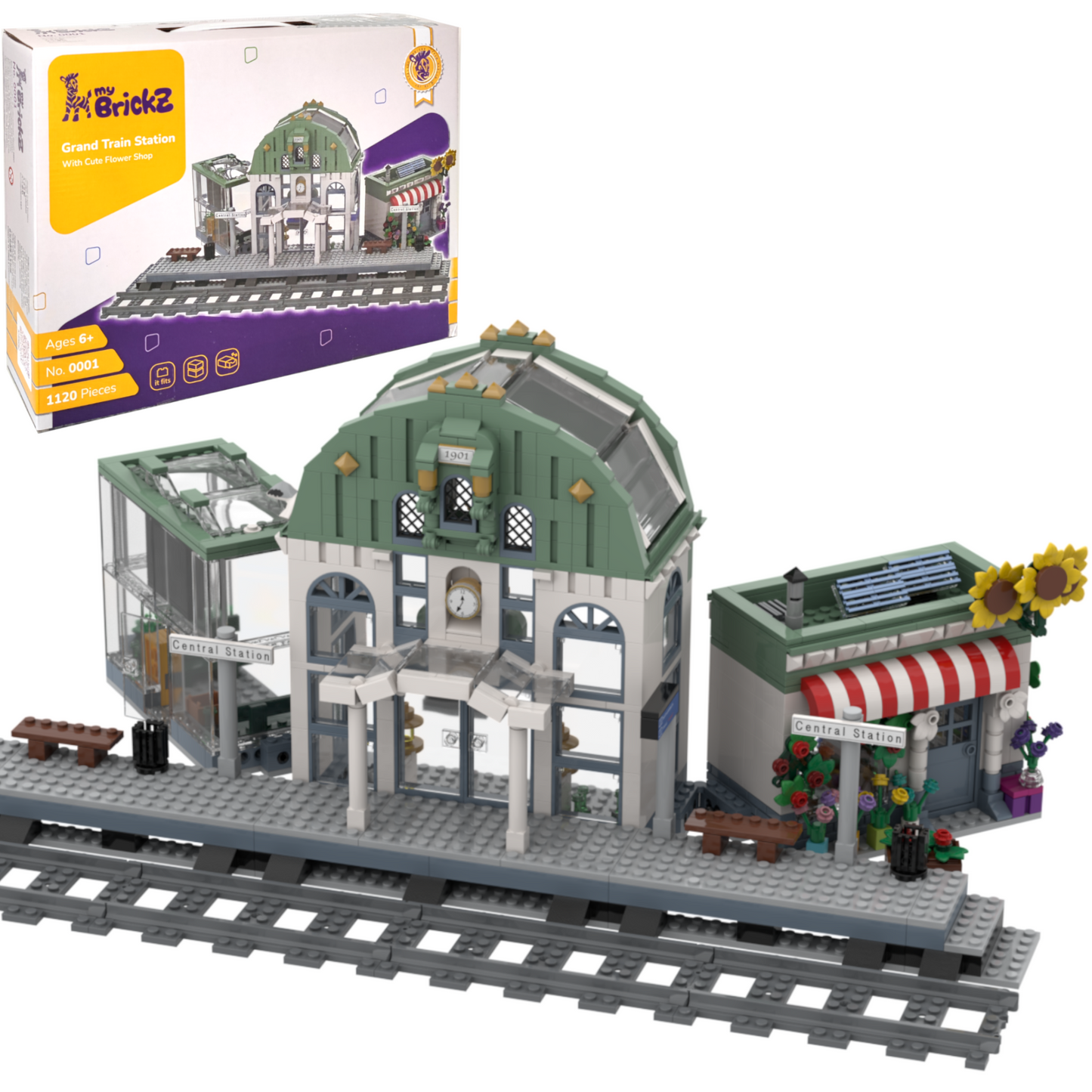 myBrickZ Large Trainstation with flower shop #0001