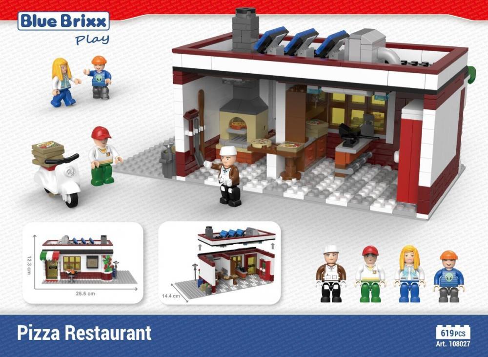 Bluebrixx Pizza Restaurant and Delivery Scooter Set 108027