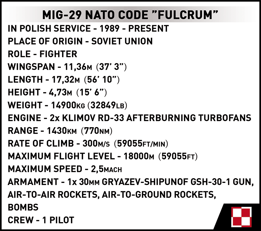COBI MiG-29 NATO Code "FULCRUM" #5834