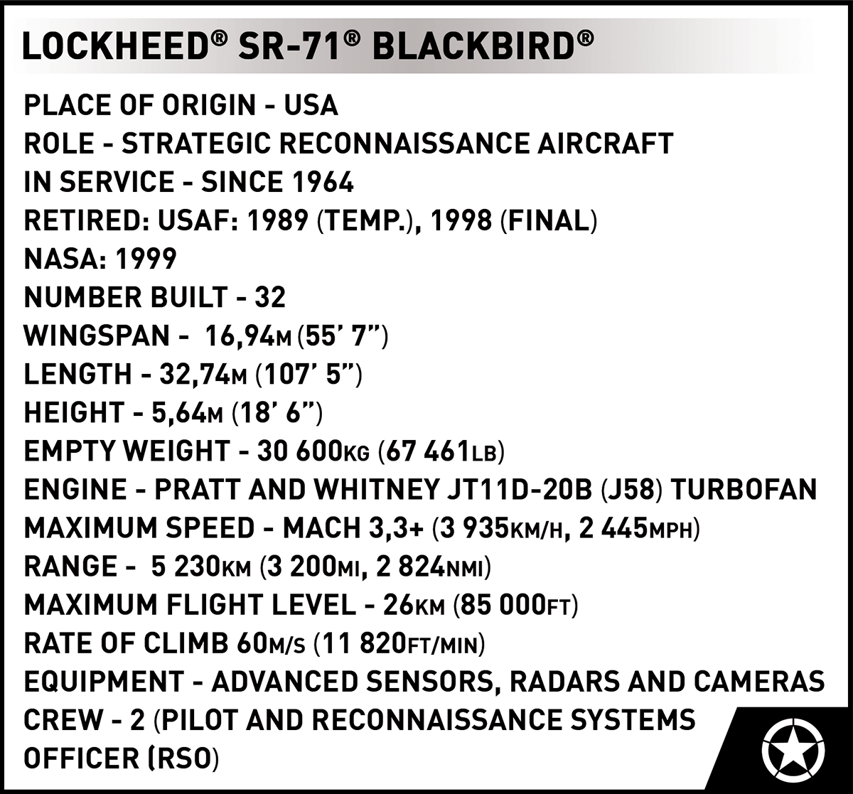 COBI Lockheed SR-71 Blackbird Set 5891