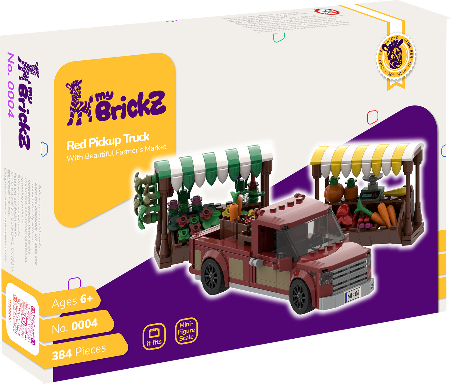 myBrickZ Red pickup with market stand #0004