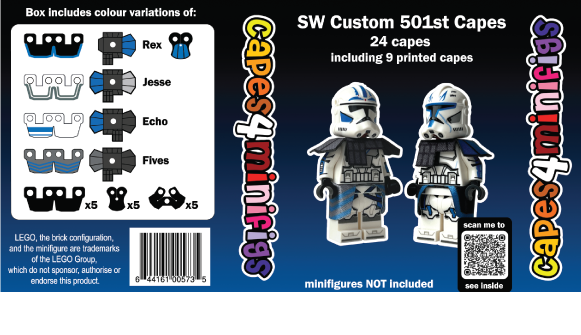 501st Clone Trooper Custom Cape Pack – 24 Cape Set (Fits LEGO® Minifigures)
