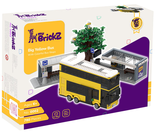 myBrickZ Yellow double-decker bus with bus stop #0002