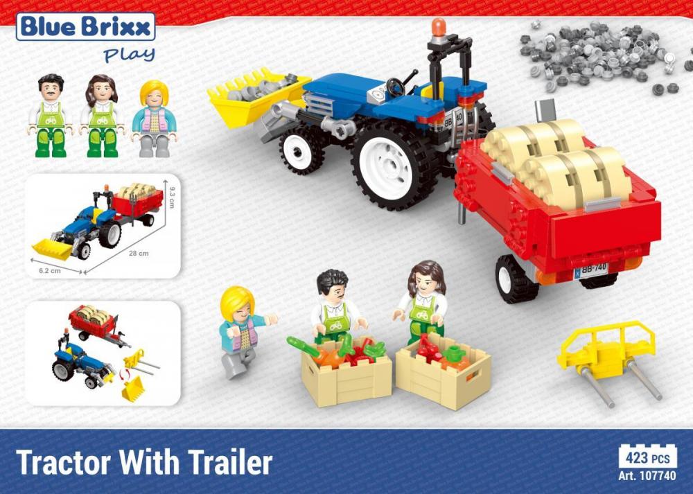 Bluebrixx Farm - Tractor with Trailer Set 107740
