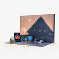 Opened BlueBrixx Stargate 1994 Advent Calendar with numbered doors and finished builds in front