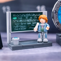 Close-up of the chalkboard lecture scene with the Daniel Jackson minifigure