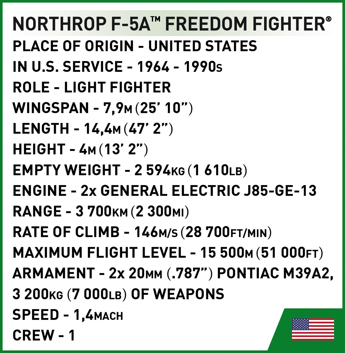 COBI Northrop F-5A Freedom Fighter #2425