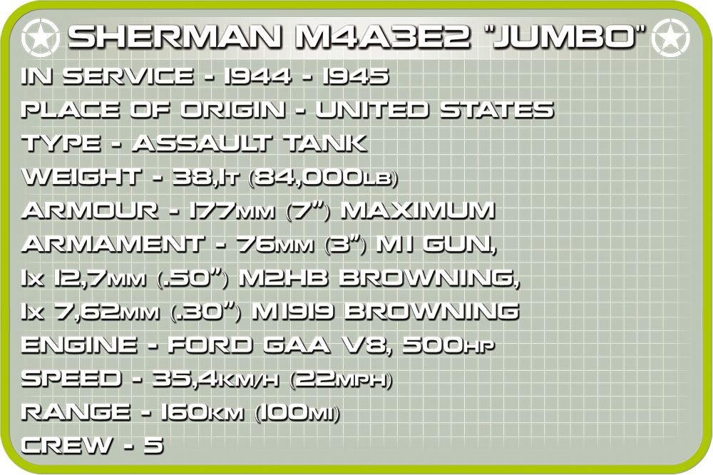 COBI Sherman M4A3E2 Jumbo #2550