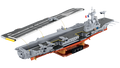 Built COBI Charles de Gaulle 1:300 aircraft carrier model, rear view on a plain background