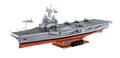 Built COBI Charles de Gaulle 1:300 aircraft carrier model, front view on a plain background