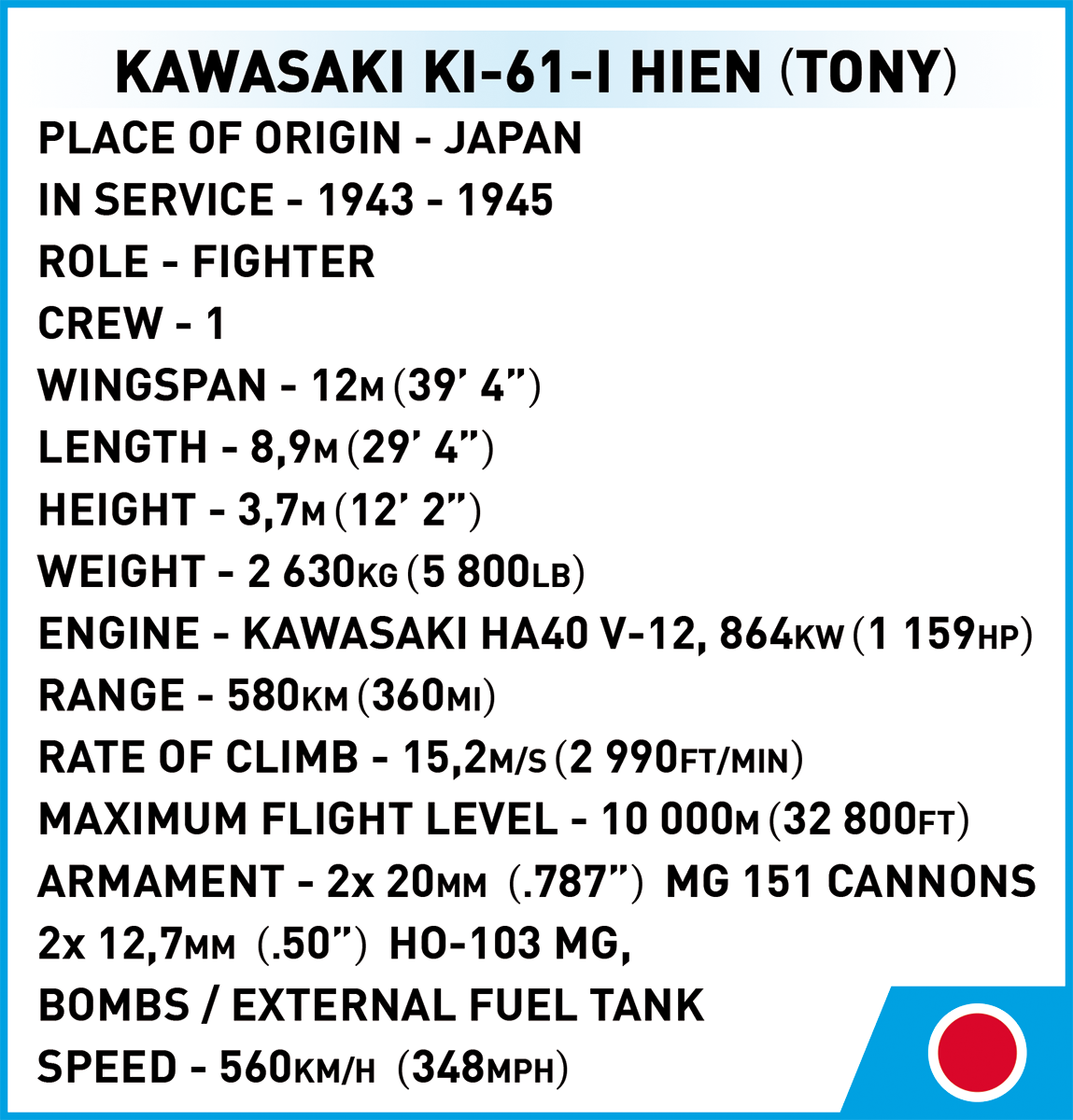 COBI Kawasaki Ki-61-I Hien 'Tony' #5740