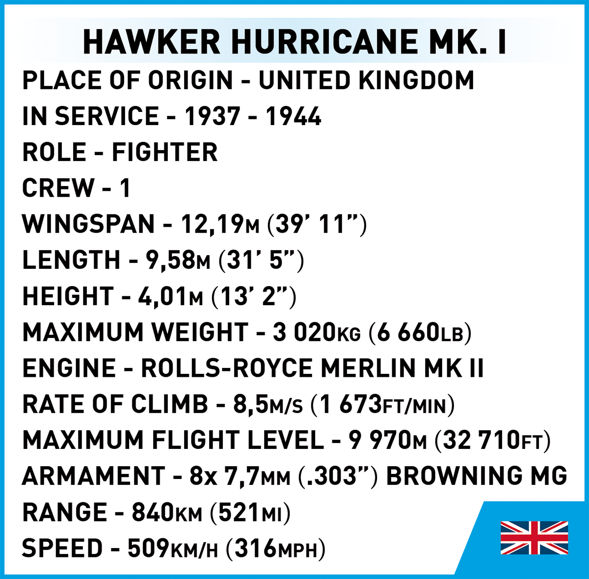 COBI Hawker Hurricane Mk.1 #5866