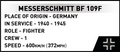 COBI Messerschmitt Bf-109F Set 5873