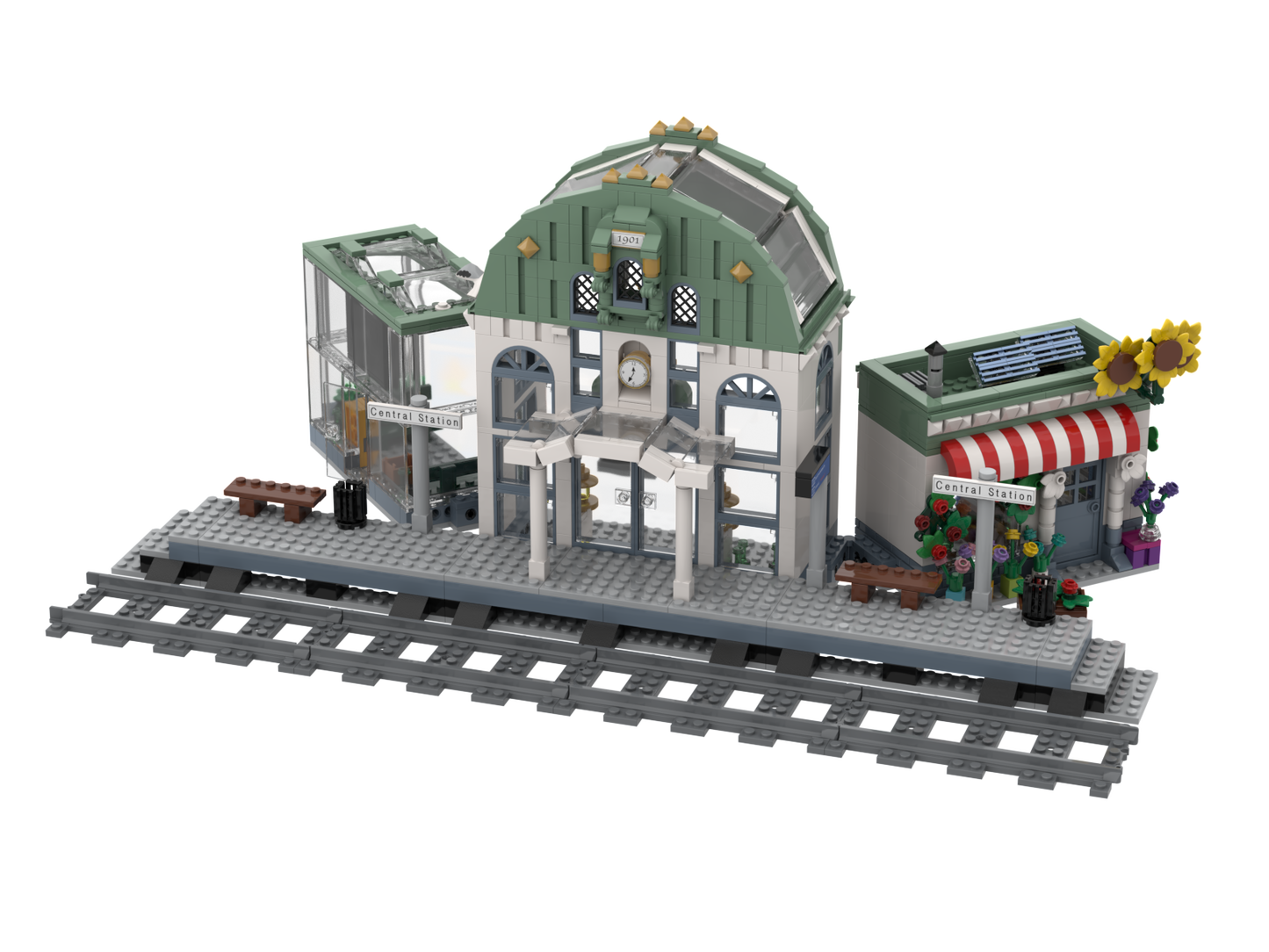 myBrickZ Large Trainstation with flower shop #0001