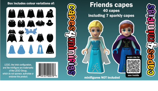 Friends Capes Pack – 40 Custom Capes for LEGO® Friends & Mini-Doll Figures (Includes 7 Sparkly Capes)