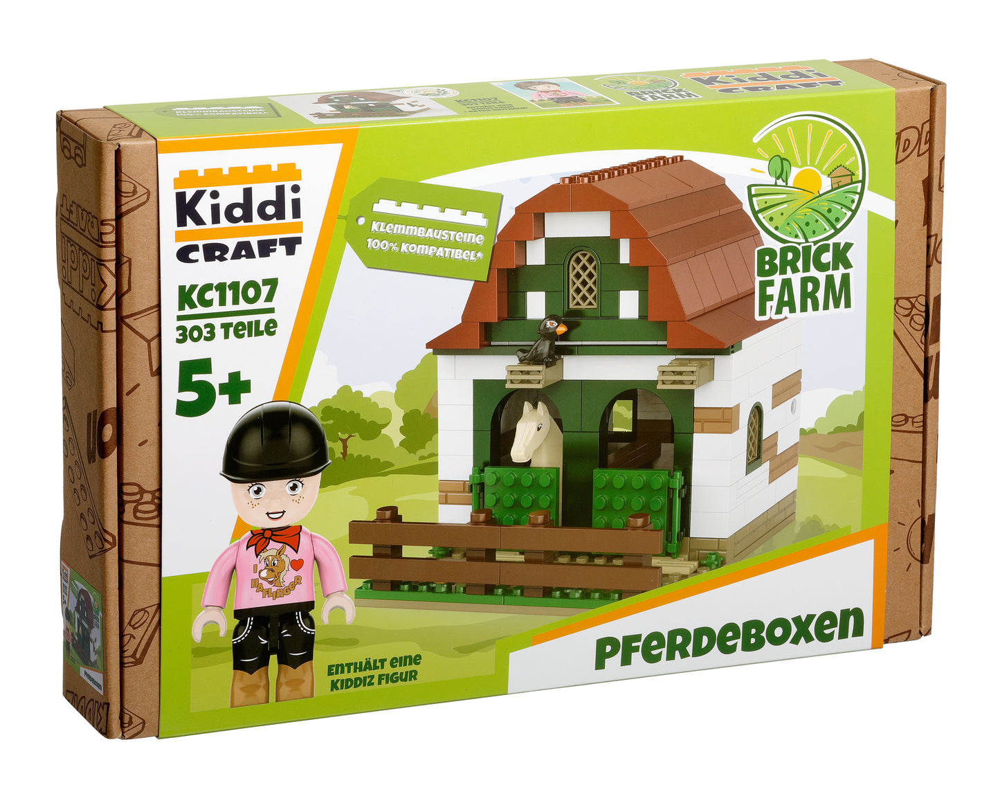 Kiddicraft Brick Farm – Pony Farm Expansion: Outdoor Stables Building Set KC1107