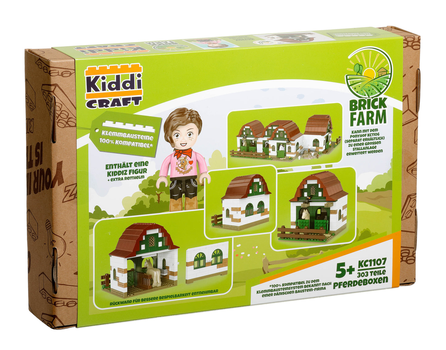 Kiddicraft Brick Farm – Pony Farm Expansion: Outdoor Stables Building Set KC1107