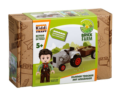 Kiddicraft Brick Farm – Small Tractor with Trailer Building Set KC1109