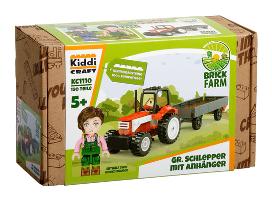 Kiddicraft Brick Farm – Large Tractor with Trailer Building Set KC1110