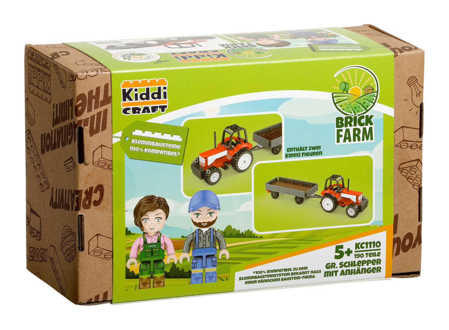 Kiddicraft Brick Farm – Large Tractor with Trailer Building Set KC1110