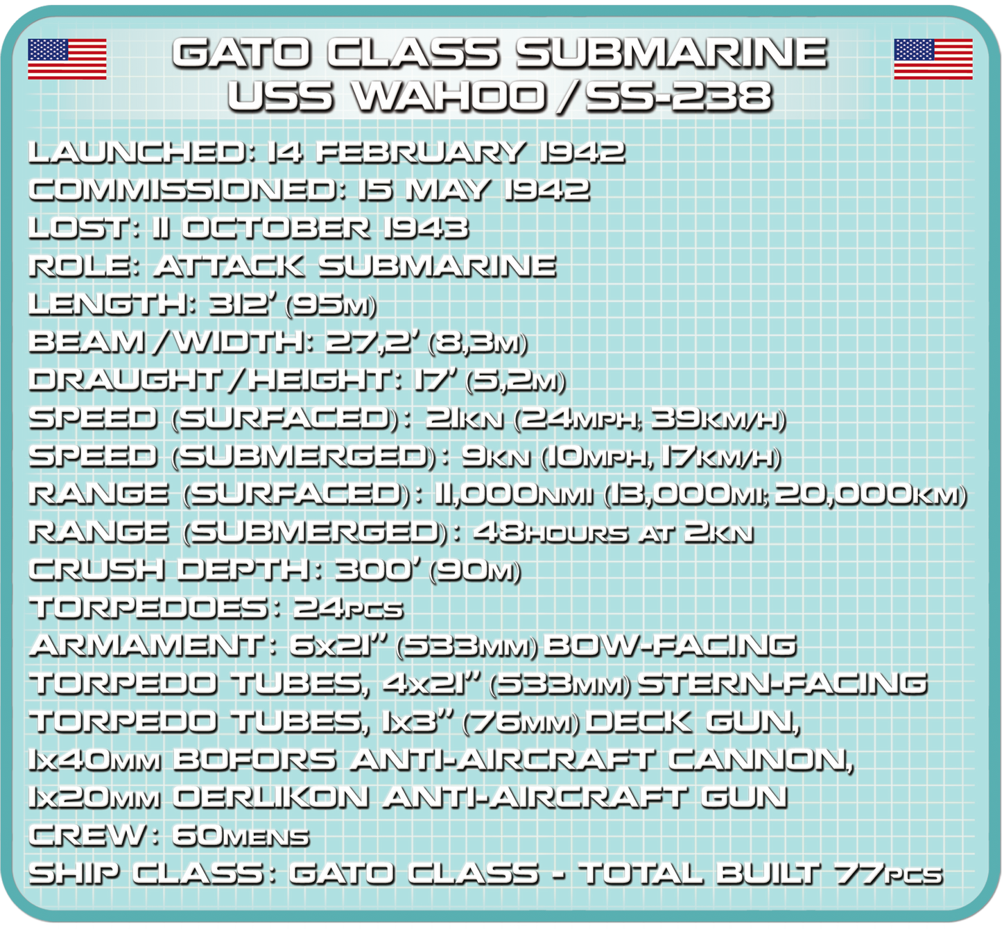 COBI Gato Class Submarine - USS Wahoo SS-238 #4806