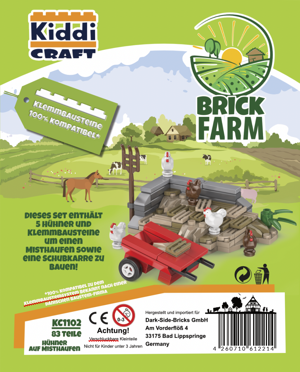 Kiddicraft Brick Farm – Manure Pile with Chickens Building Set KC1102