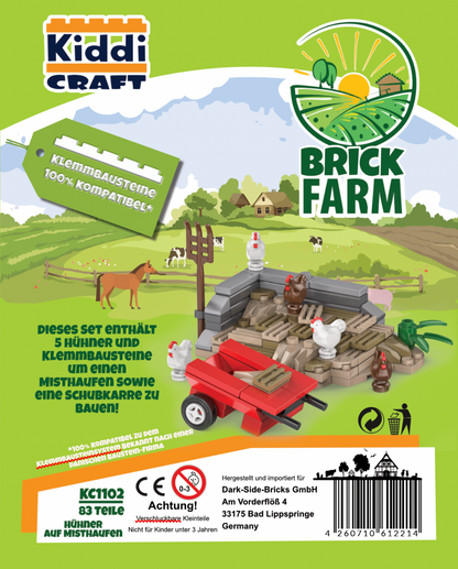 Kiddicraft Brick Farm – Manure Pile with Chickens Building Set KC1102