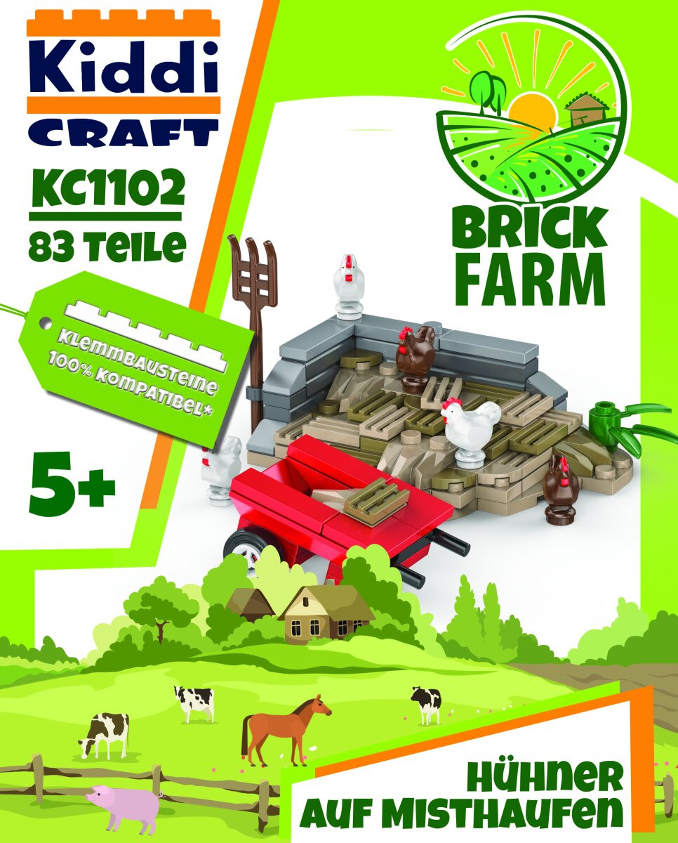 Kiddicraft Brick Farm – Manure Pile with Chickens Building Set KC1102