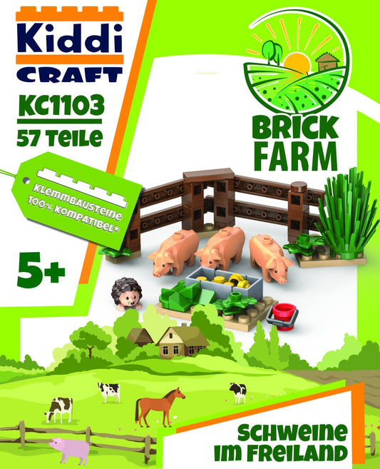 Kiddicraft Brick Farm – Pigs in the Open Field Building Set KC1103