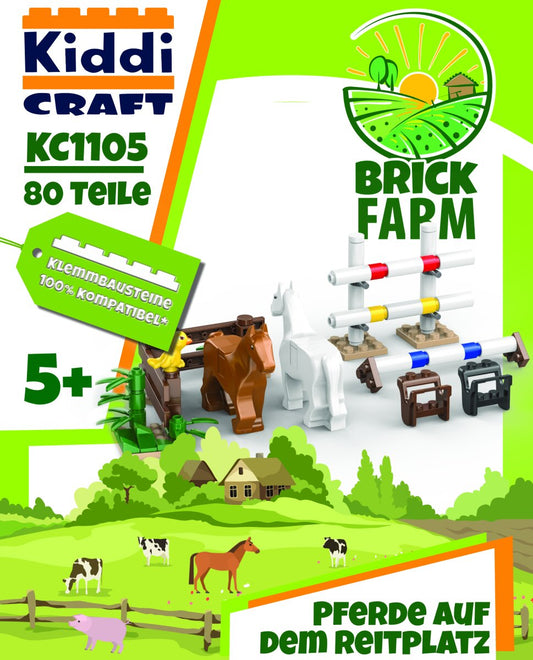 Kiddicraft Brick Farm – Horses in the Riding Arena Building Set KC1105