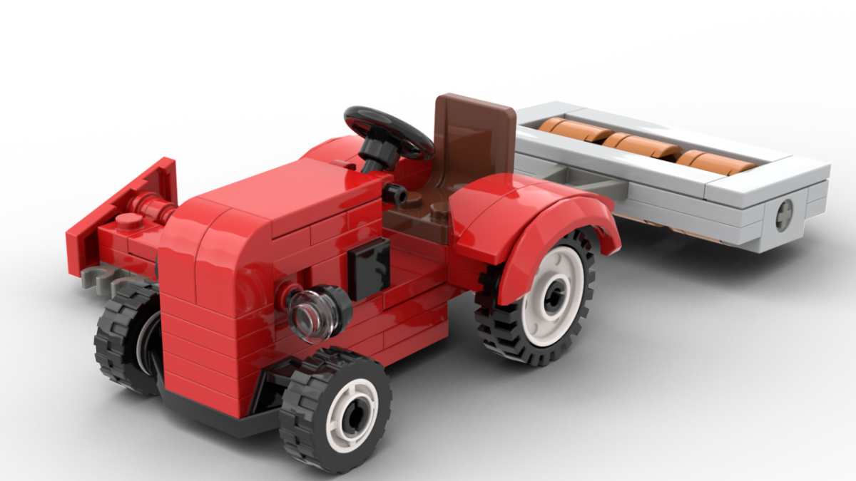 Kiddicraft Brick Farm – Red Tractor with Roller and Mower Building Set KC1113