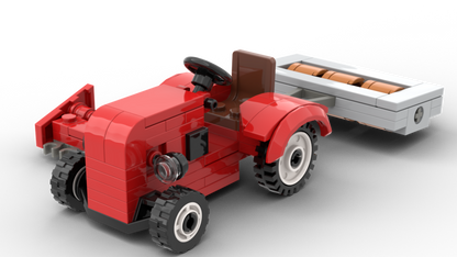 Kiddicraft Brick Farm – Red Tractor with Roller and Mower Building Set KC1113