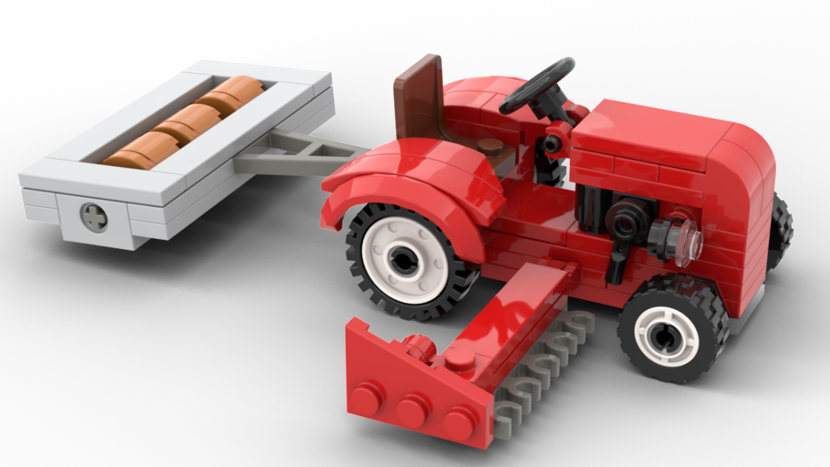 Kiddicraft Brick Farm – Red Tractor with Roller and Mower Building Set KC1113