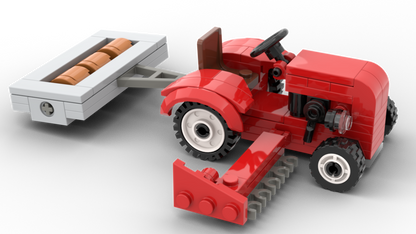 Kiddicraft Brick Farm – Red Tractor with Roller and Mower Building Set KC1113