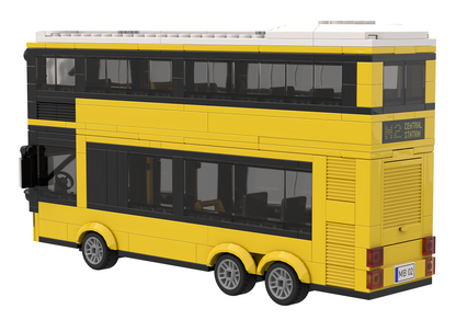 Yellow double-decker bus with bus stop